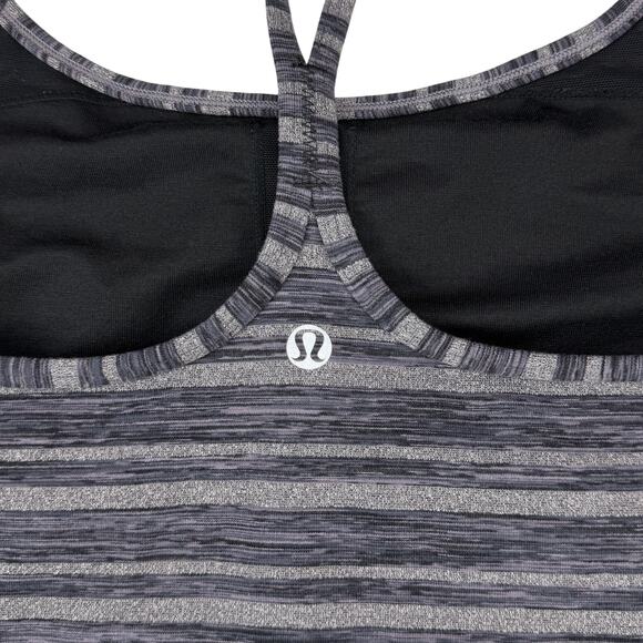 LULULEMON Power Y Tank Size 8 Black Stripes Galore - Picture 7 of 8
